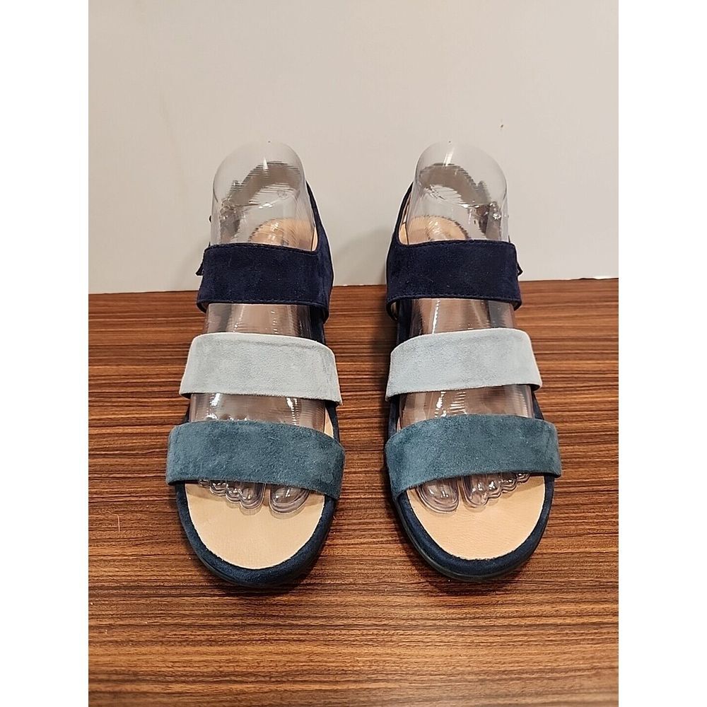 Earth Tierra Sandal Womens 8.5 Blue Suede Leather Strappy Block Heel Shoe Indigo
